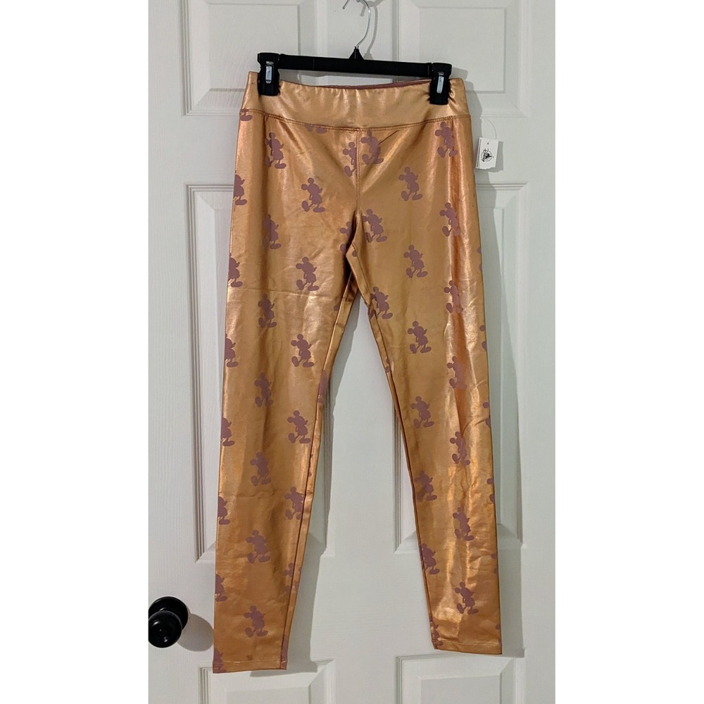 Disney Mickey‎ Mouse Print Leggings Metallic Gold Athleisure Small NWT